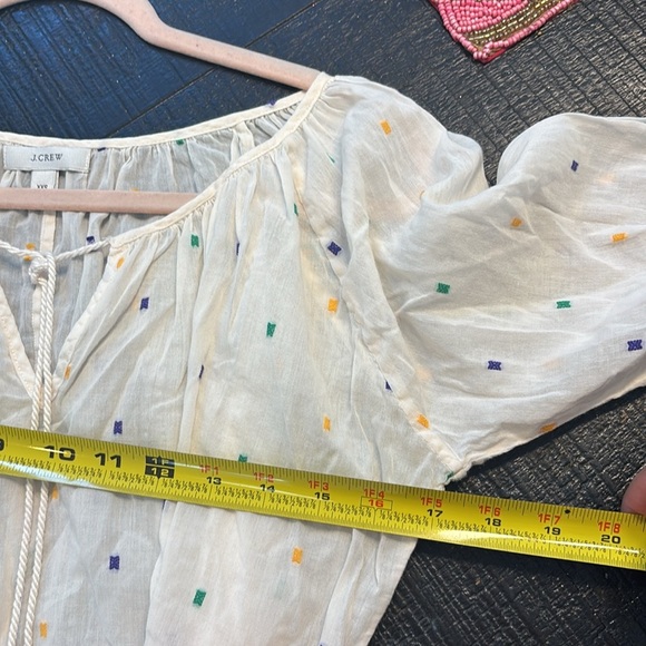 J. Crew Ivory Embroidered Peasant Boho Top Blouse with tassel ties size XXS - Picture 7 of 9
